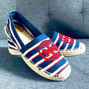 Tory Burch Striped Espadrilles in Navy and Red